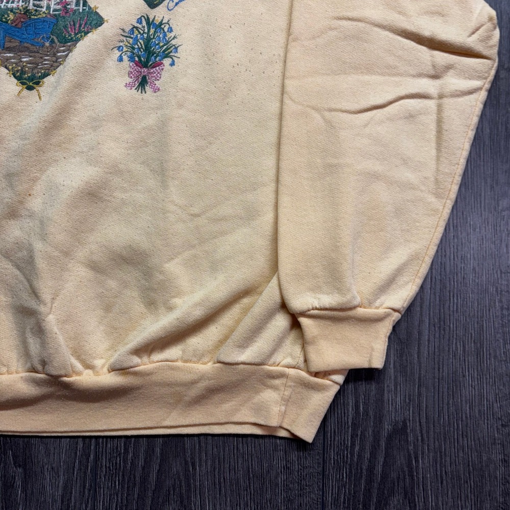 Vintage Carroll Reed Yellow Garden Graphic Sweatshirt 90s Cottagecore Large - Picture 3 of 9